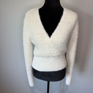 NWT Elegant White Wrap Sweater